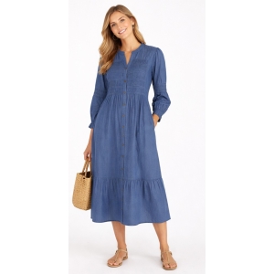 Sukienka damska CRLuca Dress niebieska wiskozowa guziki boho – rozmiar 38