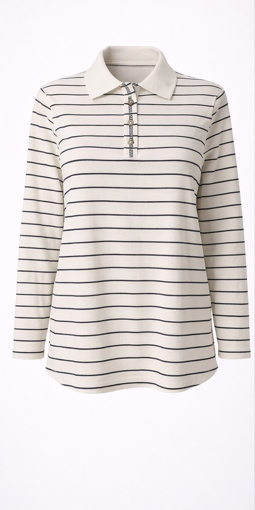 Koszulka damska Cream CRRivera Polo Whisper Navy Stripe bawełna rozmiar M - obrazek 2