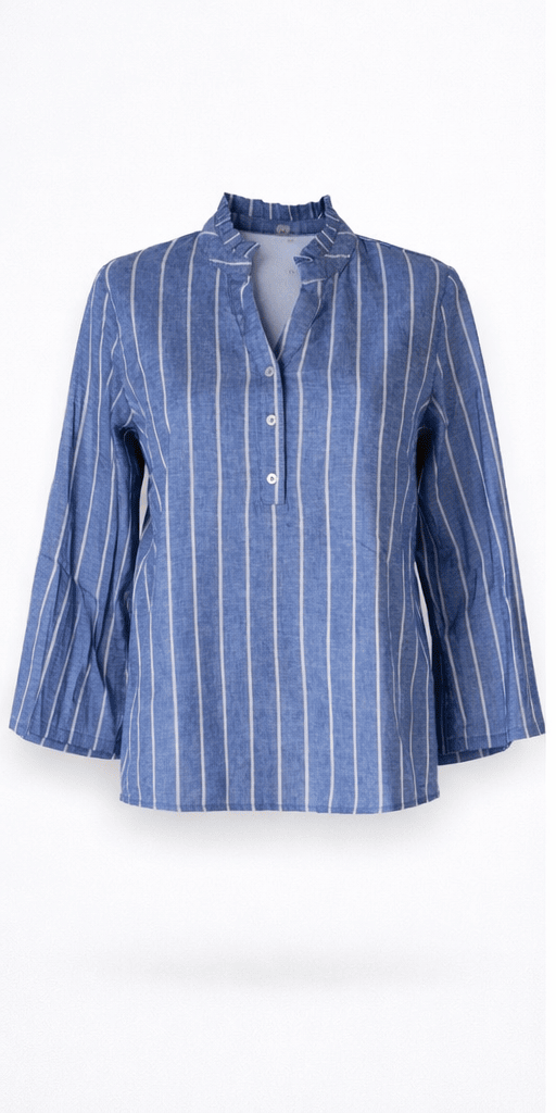 Culture CUarletty Blouse M – Lniana bluzka w paski Powder Blue - obrazek 2