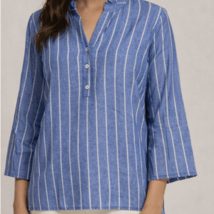 Culture CUarletty Blouse M – Lniana bluzka w paski Powder Blue