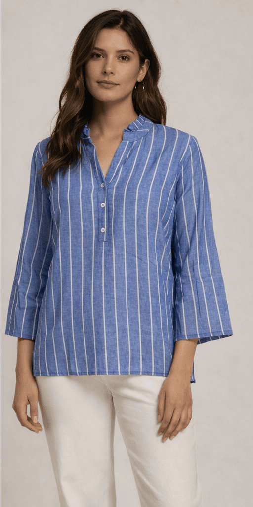 Culture CUarletty Blouse M – Lniana bluzka w paski Powder Blue