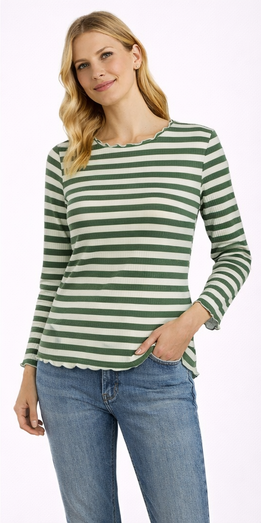 Bluzka damska Cream CRRibba Stripe Longsleeve Jade Green paski rozmiar M