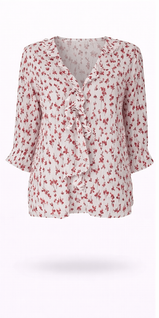 Bluzka Culture CRBellis Frill Blouse S/M lniana biała w kwiaty