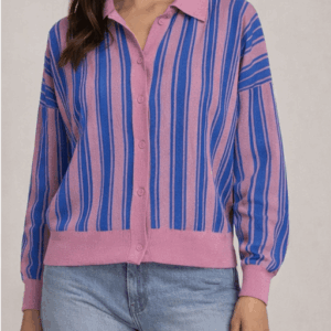 Culture CUdeny Cardigan M – kardigan damski paski różowo-niebieski