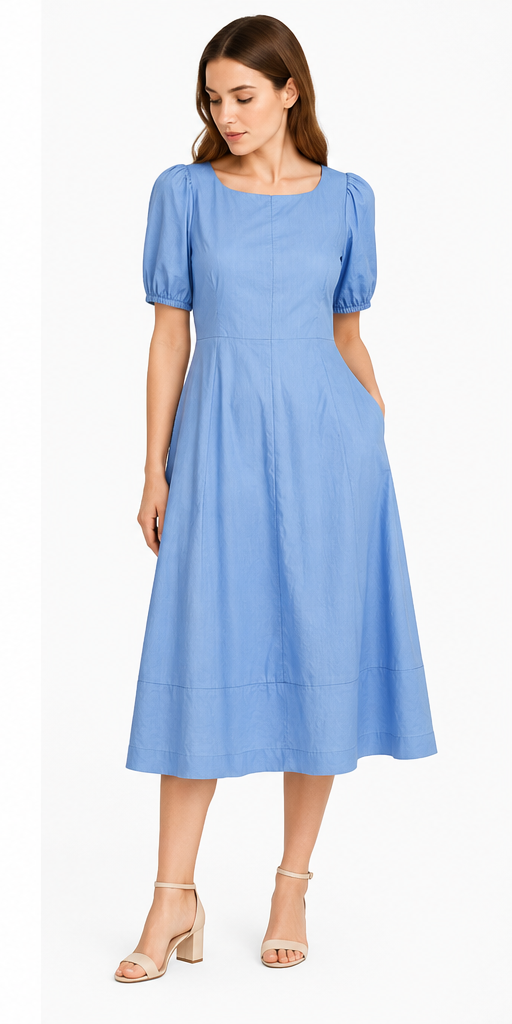 Culture CUantoinett O-neck Dress sukienka rozkloszowana błękitna M - obrazek 4