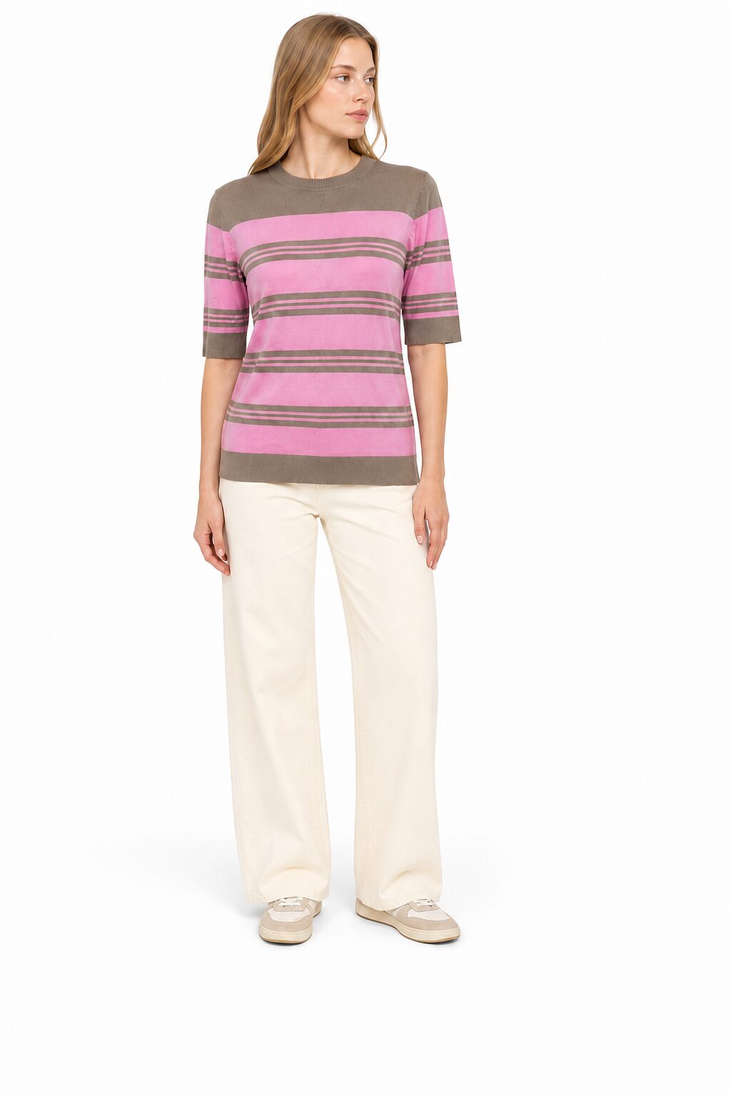 Culture Cumerio Annemette Pullover sweter damski w paski różowy/brązowy M - obrazek 4
