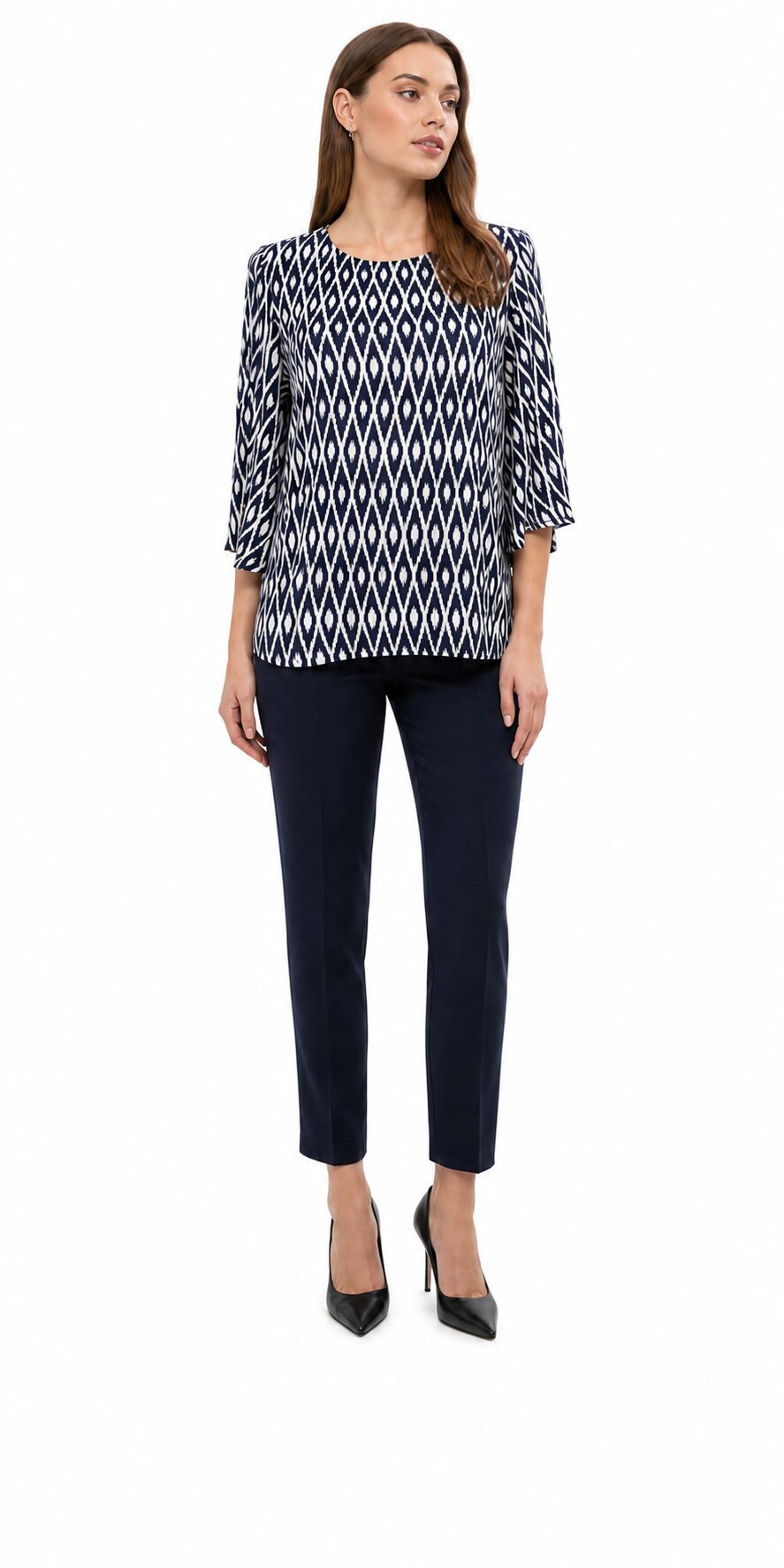 Kaffe KAEBELLEN Amber Blouse bluzka damska wzór geometryczny granatowy/biały 38 - obrazek 4