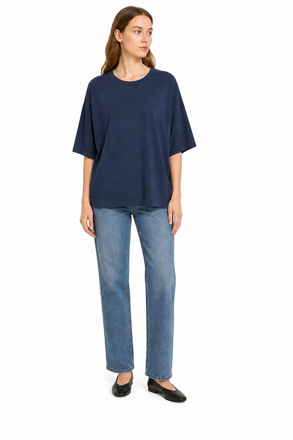 Kaffe curve KCstormi T-Shirt T-shirt damski oversize bawełniany granatowy S - obrazek 4