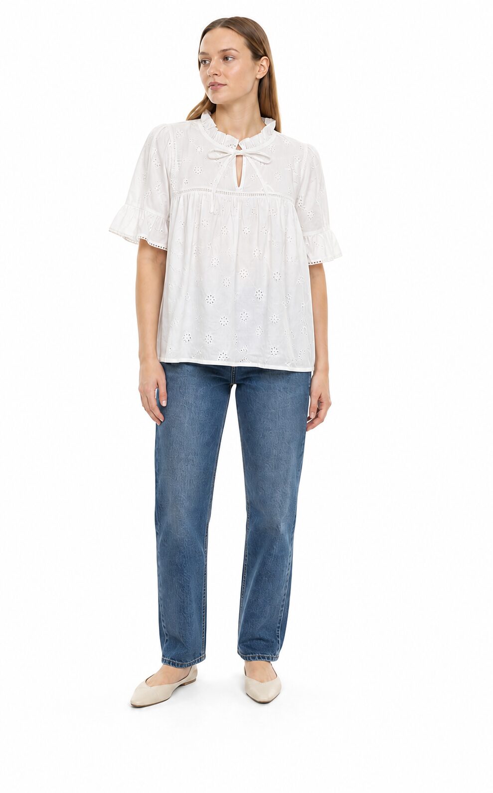Kaffe curve KCliona Frill Blouse bluzka damska haft ażurowy biała 44 - obrazek 4