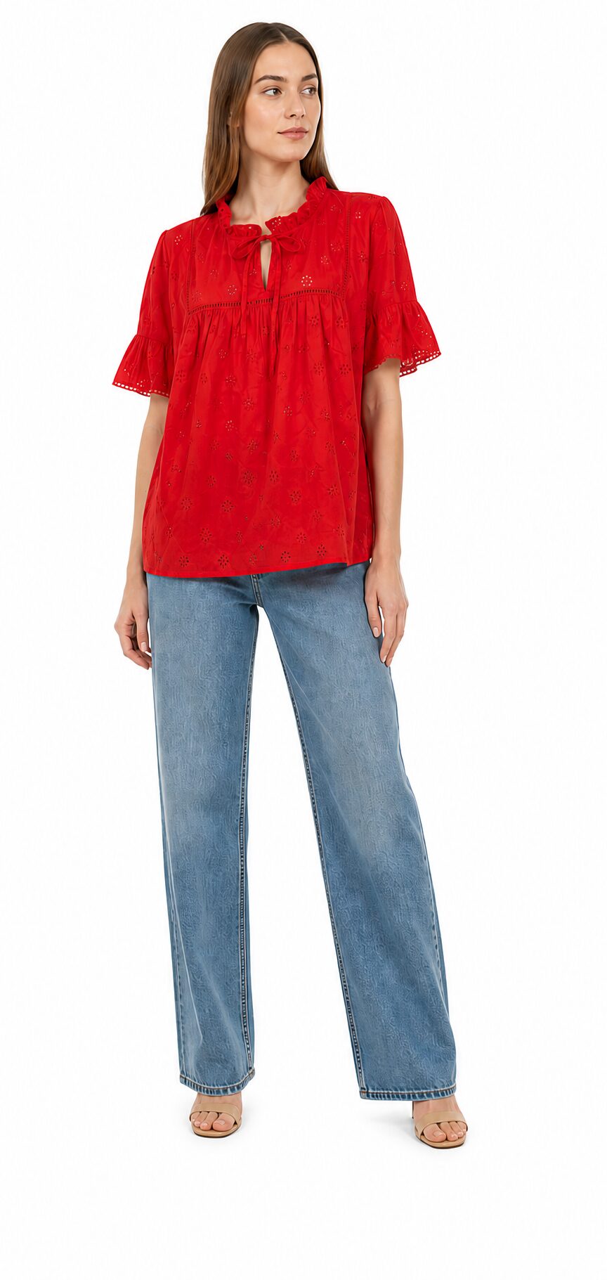 Kaffe curve Kcliona Frill Blouse Bluzka damska ażurowa czerwona 44 - obrazek 4
