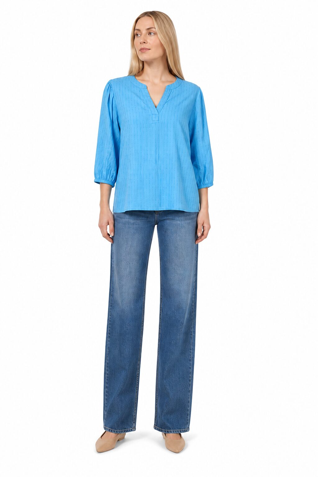 Kaffe curve KCthea Blouse Bluzka damska z dekoltem V niebieska 44 - obrazek 4