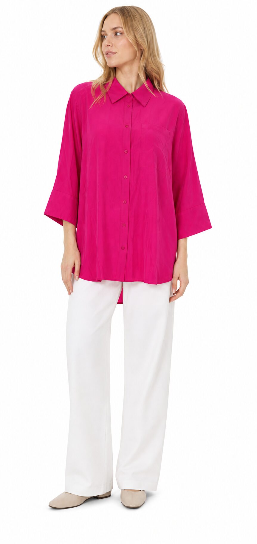 Kaffe curve KCbright Shirt koszula damska oversize z długim rękawem fuksja 44 - obrazek 4