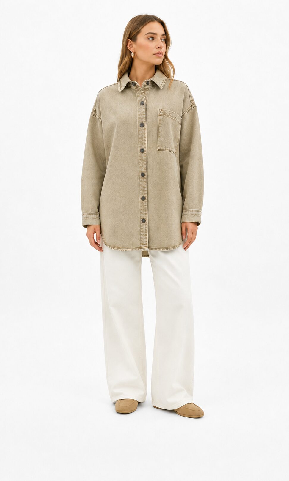 My essential wardrobe MWHikka 182 Boxy Shirt koszula damska oversize bawełna elastan beżowy 38 - obrazek 4