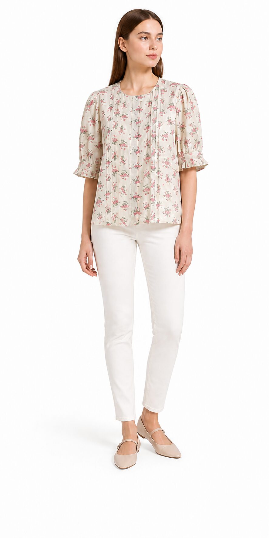 Culture CUpeonie Olena Shirt Bluzka damska kwiatowy print biel/róż M - obrazek 4