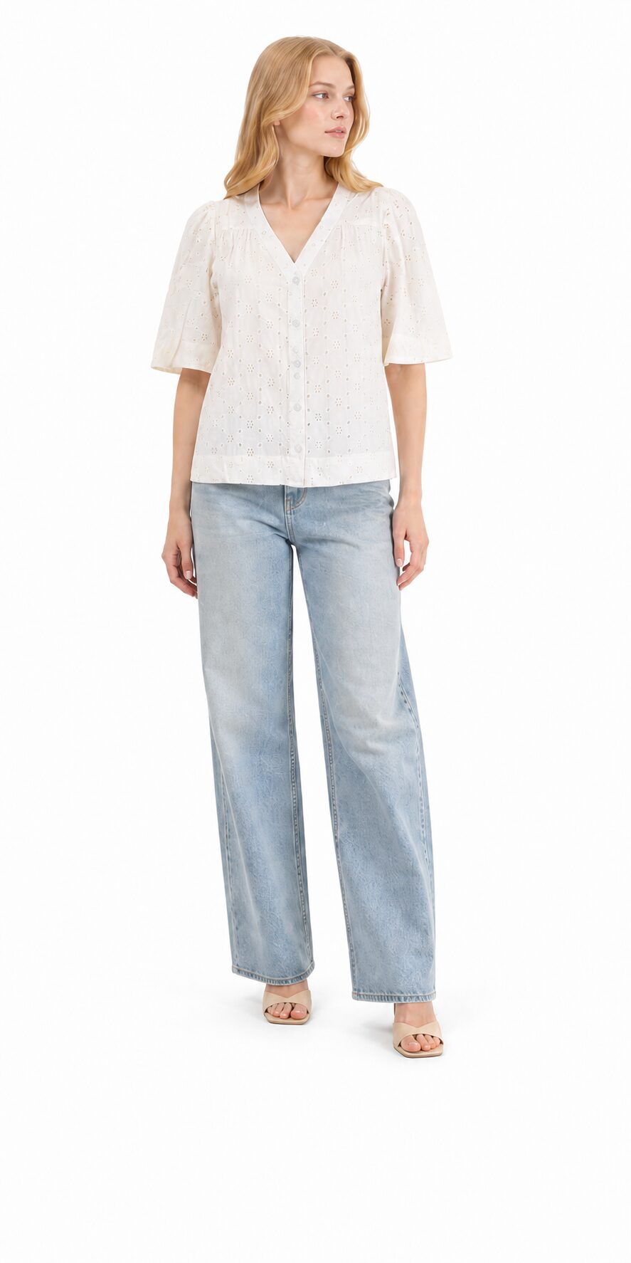 Culture CUadelfine Blouse Bluzka damska ażurowa bawełniana biała M - obrazek 4
