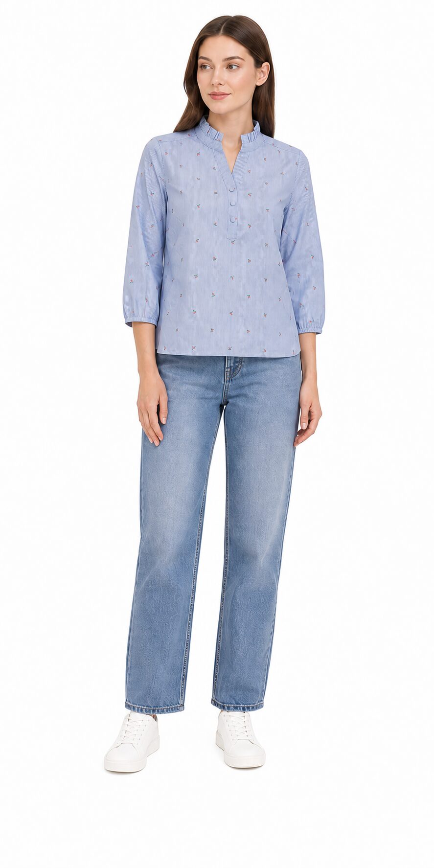 Culture CUannille Blouse koszula damska bawełniana niebieska w paski/owocowy wzór M - obrazek 4